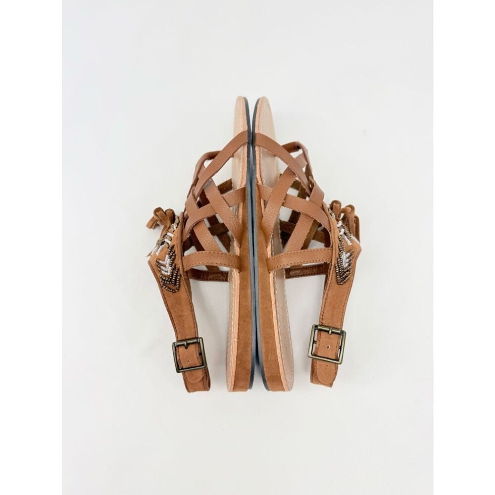 Dolce By MojoMoxy SUBIRA Brown Faux Leather Tassel Bead Slingback Tribal Sandals - Picture 8 of 16
